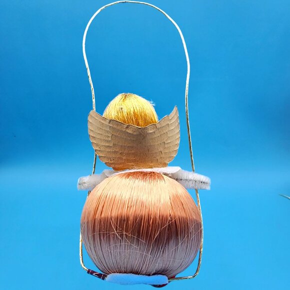 Vintage 1960s Pink Satin Ball Angel Ornament Foil Wings Spun Cotton Composite v2 - Picture 5 of 8